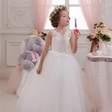 Милые кружевные бальные платья белого/цвета слоновой кости с открытой спиной, платья для первого причастия для маленьких девочек, платья с цветочным узором для девочек на свадьбу