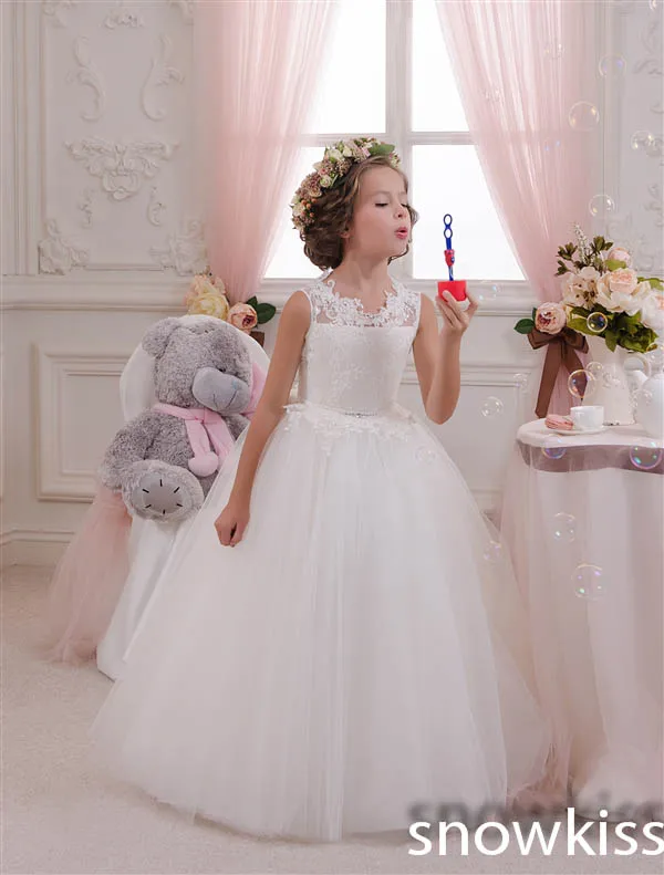 

Cute sheer lace white/Ivory hollow back ball gowns first communion frocks for little girls holy flower girl dresses for wedding