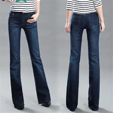 Ailooge высокое качество Для женщин тонкий середины талии Boot Cut Модные джинсы клеш брюки удобные вспышек Штаны