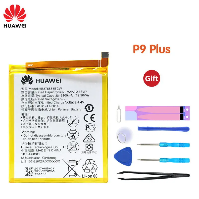 

Original Huawei Replacement Li-ion Phone Battery HB376883ECW For Huawei Ascend P9 Plus VIE-AL10 3400mAh With Free Tools