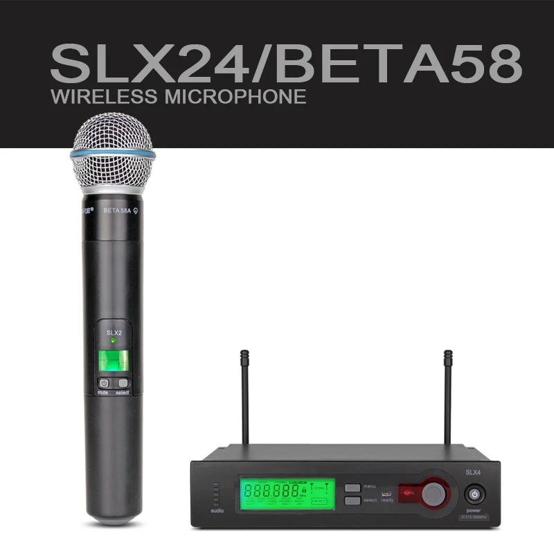 

J3:572-596Mhz Franquenry Range!!! Free shipping!!! UHF SLX24/BETA58 SM 58A PRO WIRELESS DUAL MICROPHONE SYSTEM for Stage DJ