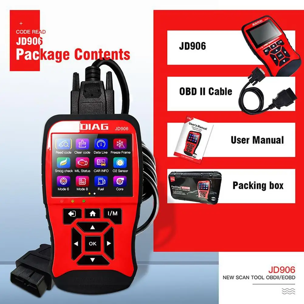 

JD906 Enhanced Mode 6 Mode 8 OBD2 Car Scanner Engine Fault Code Reader For Smog Check With Core Analysis