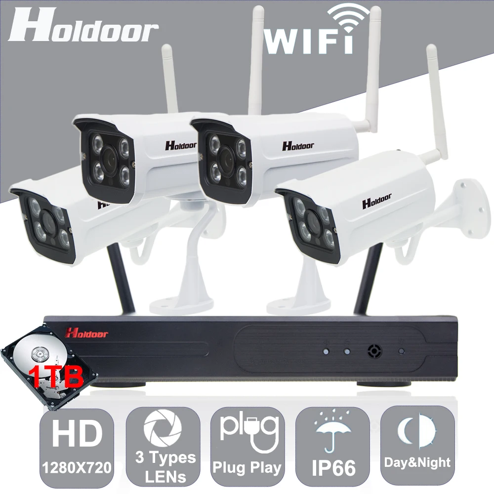 

4CH Wireless Wifi Camera Kit 1080P NVR Security Camera System with 1TB HD 720P Camera ONVIF NVR  IP Camera Outdoor IP66 Home