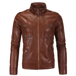 2019 новая кожаная куртка для мужчин, винтажная куртка из искусственной кожи, тонкие пальто, модная мужская Байкерская верхняя одежда для