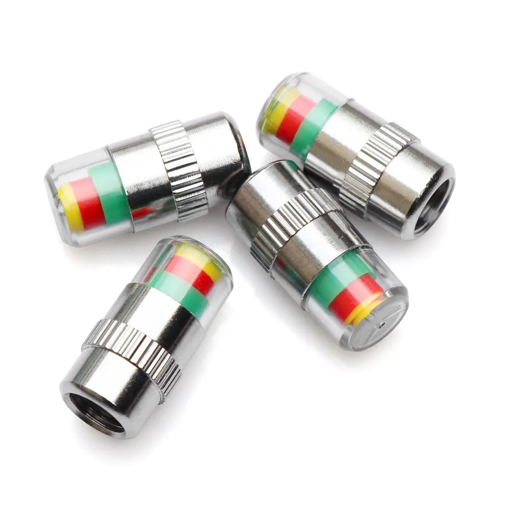 4PCS Car Tire Valve Caps Pressure Gauge Monitor Indicator Tpms Monitoring Cap Sensor 3 Color Alert