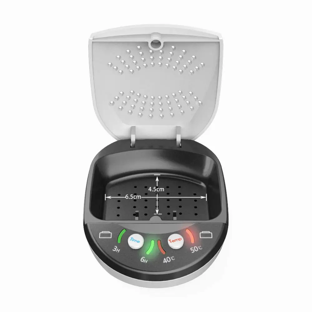 Hearing aid dehumidifier with 3/6 hour timer