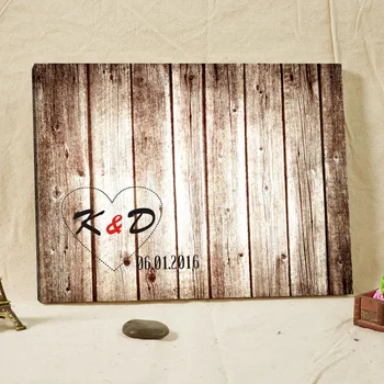 

Custom Text Signature Guestbook Wood Frame Canvas Print Wedding Guest Book Alternative Woodgrain Design Decor Anniversary Gifts