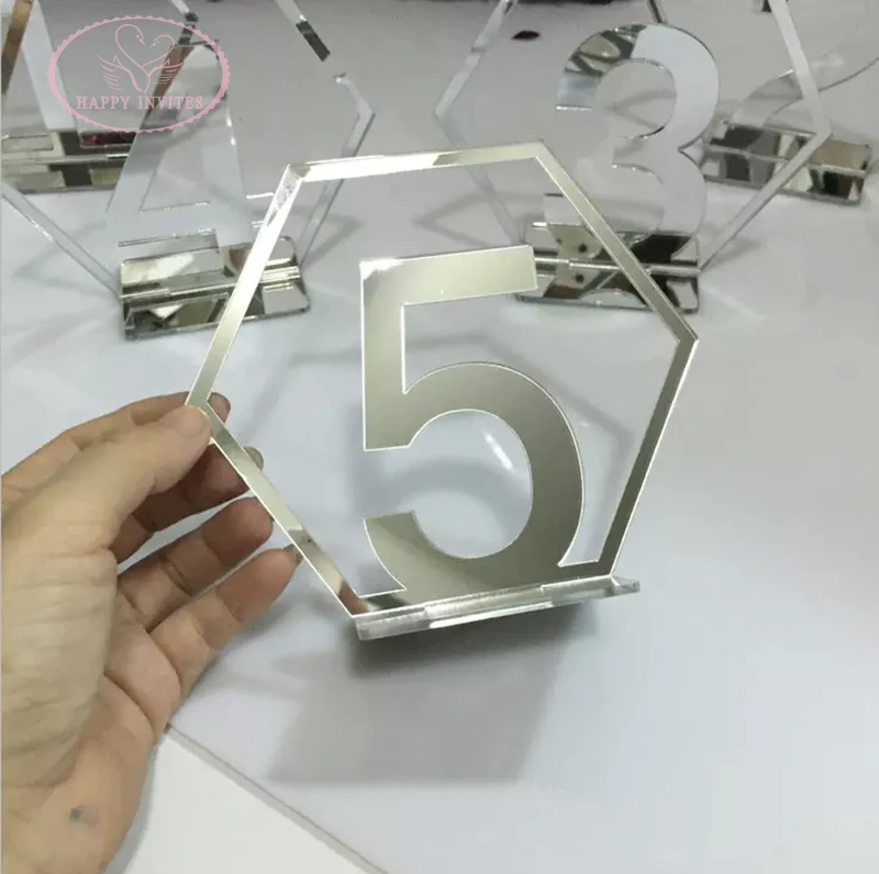 HI9032-04 Acrylic Table Number Cards Silver Mirror Table Numbers for Wedding