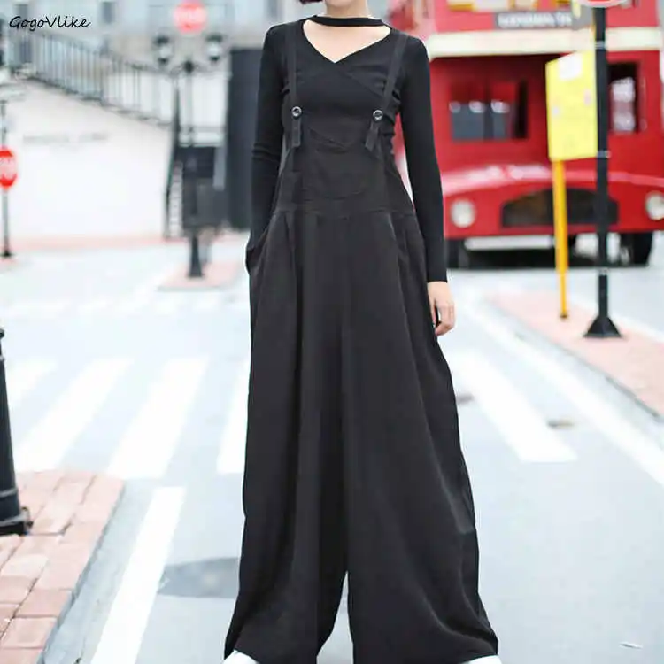 

Black Overalls 2018 Women Loose Trousers Oversize Pant Wide Leg Pants Plus Size Trousers Korean Style pants Black LT495S50