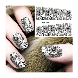YZWLE 1 лист для ногтей, переводятся с помощью воды Стикеры наклейка Фольга накладные ногти, покрытие для ногтей советы черный леопард конструкции для художественного оформления ногтей, инструменты для макияжа - Цвет: YZW7305