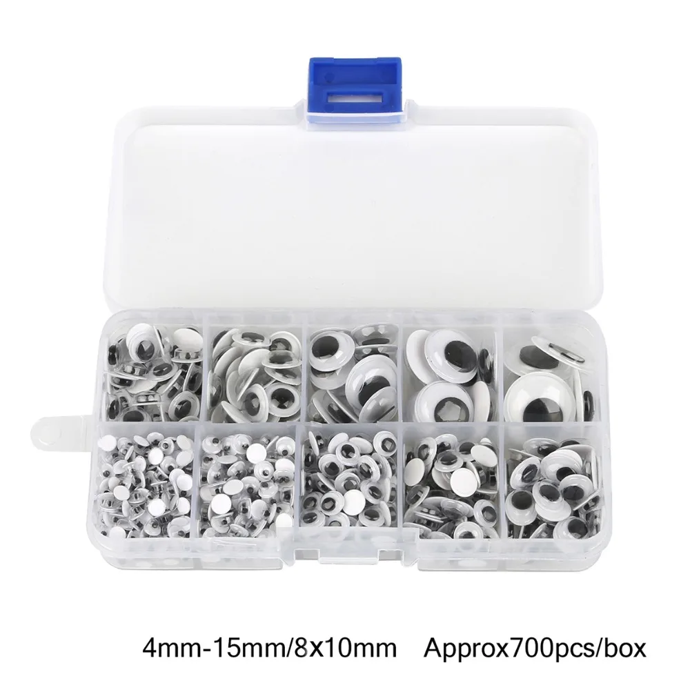 Googly Doll Eyes, Plastic Toy Eyes, Doll Eyes 700Pcs 4-15mm Mixed Googly Eyes Self-adhesive DIY Scrapbooking for Teddy Bear Stuffed Toy Doll Accessories