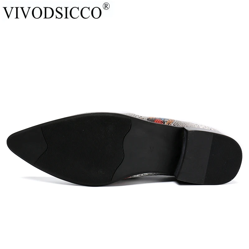 VIVODSICCO/новые туфли из натуральной кожи со змеиным узором; мужские туфли-оксфорды на плоской подошве с острым носком; повседневная мужская модельная обувь; свадебные туфли