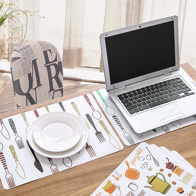 Fork Spoon Printed Dinner Placemats PVC Western Pad Insulation Dinning Table Mat Kitchen Plate Pot Mat Computer Pad