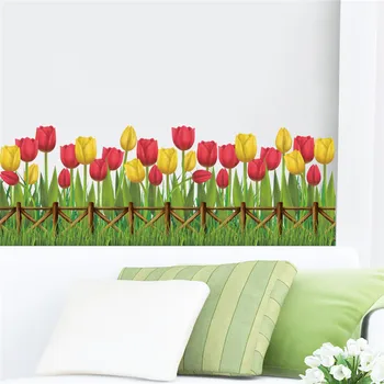 

Colorful tulip flowers baseboard wall decals Garden decoration adesivos de paredes living room bedroom 3d wall art poster