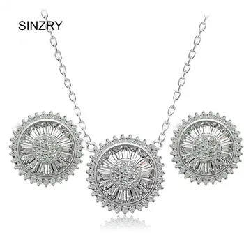 

SINZRY CZ jewelry AAA Cubic Zirconia Brilliant round pendant necklace earring set Korean elegant jewelry set for women