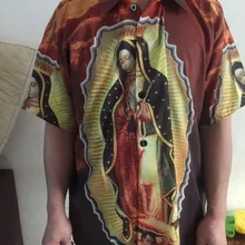 Корейская Готическая темно свободная уличная мода хип-хоп Девы Мэри масляная краска 3D печать блузка скейтборд кофточки оверсайз лето Blusa