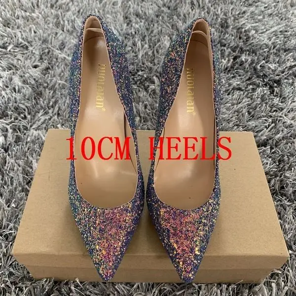 Г. Женская обувь женские туфли-лодочки на высоком каблуке 12 см, 10 см, 8 см элегантные женские туфли с острым носком, расшитые блестками, для вечеринки, свадебные женские туфли - Цвет: SS-AL 10CM