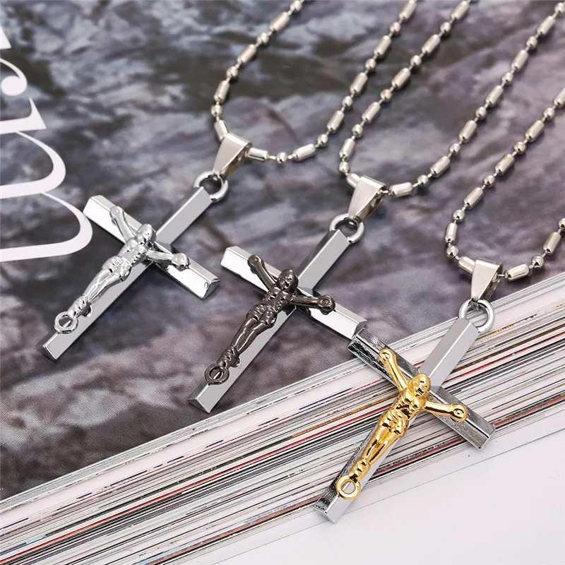 New Cross Necklace for Women and Men Gold Silver Black Jesus Cross Pendant Necklace Jewelry 50 Cm 55 Cm 60 Cm Chain Optional