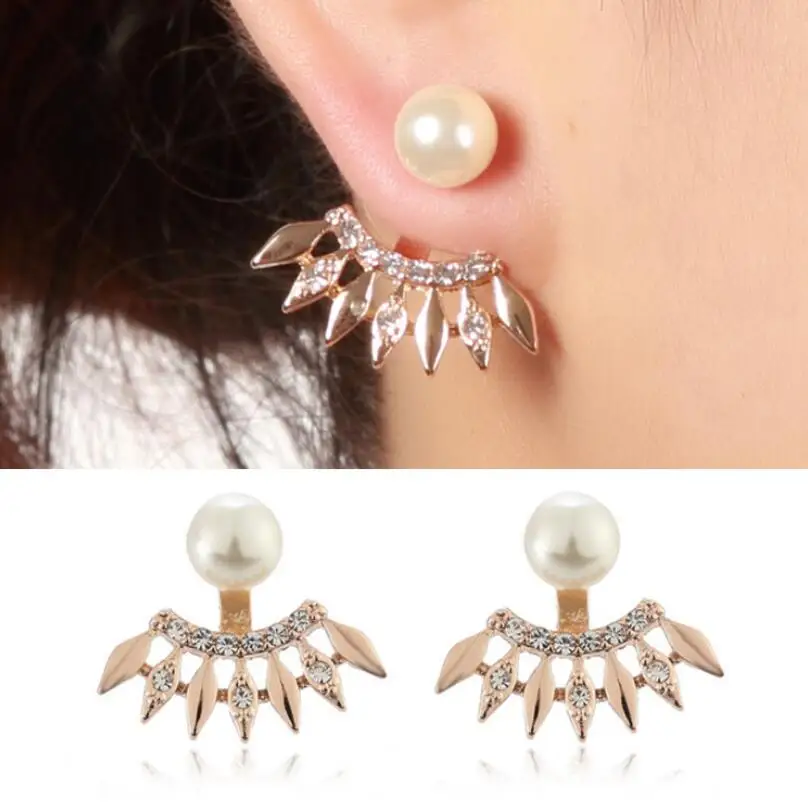 

Hfarich Crystal Simulated-Pearl earring jackets fashion Earrings Jewelry For Women jewelry party Gift Dropshipping Ear Studs New