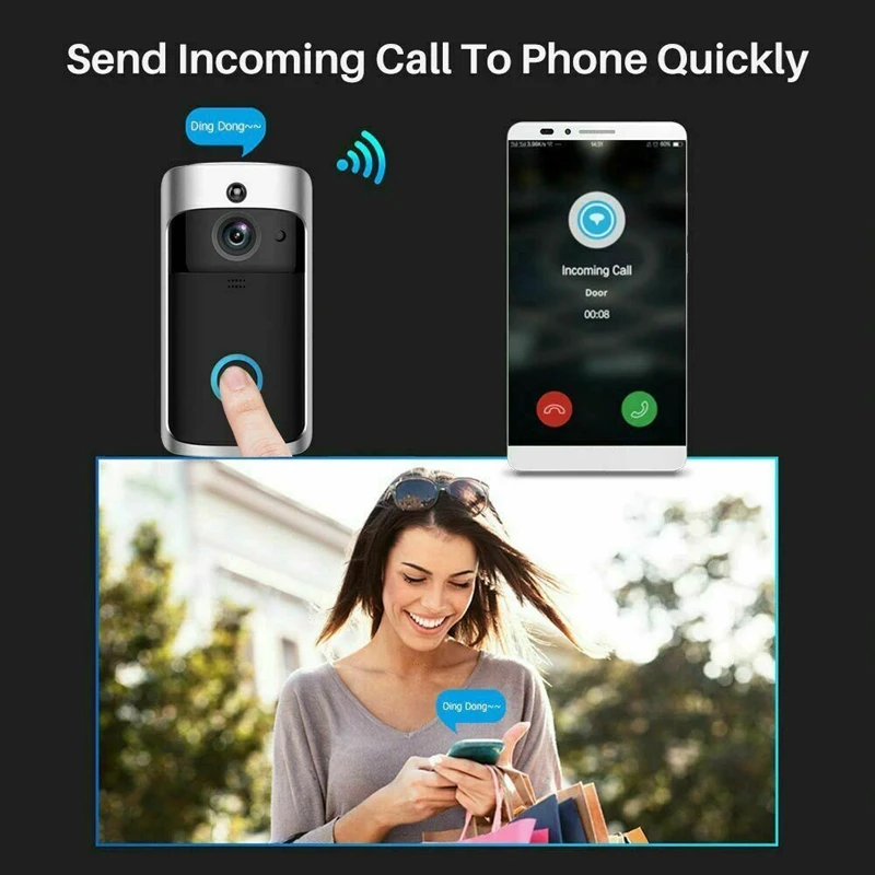 Видео дверной звонок Беспроводная камера Wifi смартфон видео рация система черный+ серебристый Abs(без батареи