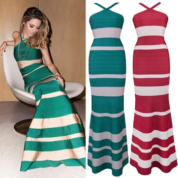 

2018 New green red blue beige Spaghetti Strap Sleeveless Women Floor-Length Sexy Celebrity evening party bodycon Bandage dresses