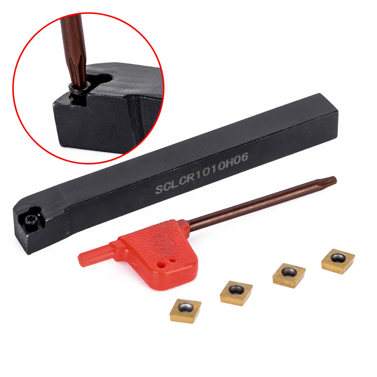 

1pc SCLCR1010H06 Tool Holder Boring Bar + 4pcs CCMT0602 Alloy Inserts with Wrench For Lathe Turning Tools