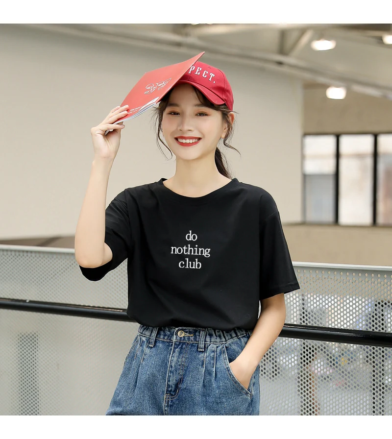 do nothing club Letters Print Tshirt Women Harajuku Short Sleeve Cotton Casual Funny T Shirt Streetwear Hipster Tumblr Tops Tees (8)
