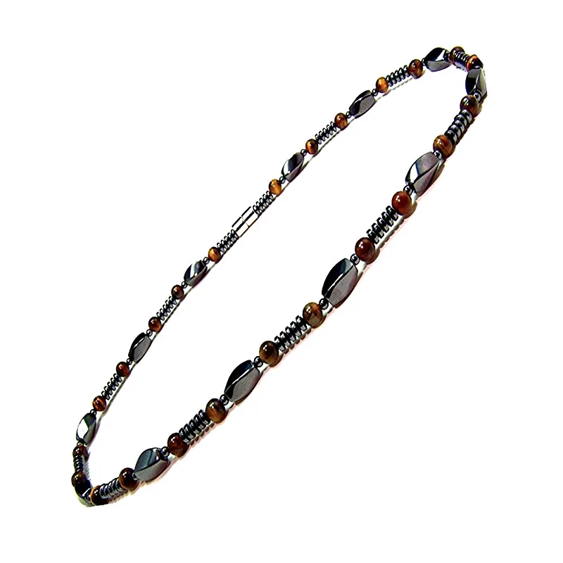 Men's Magnetic Hematite Tiger's Eye Bead Necklace 20 inches