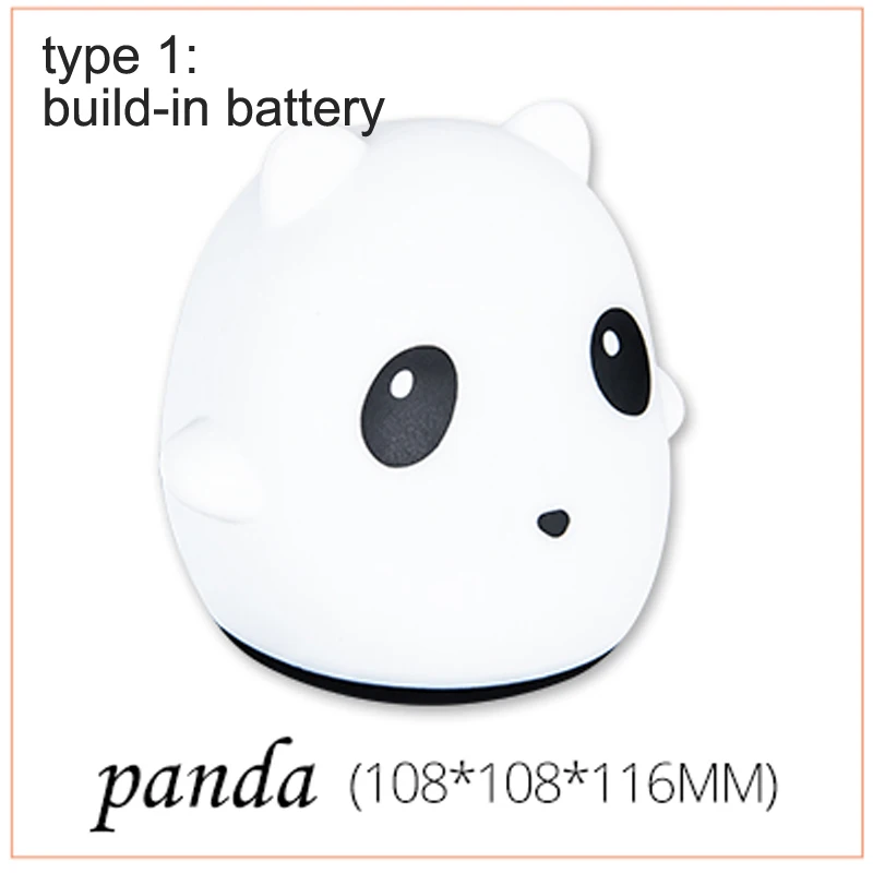 USB Перезаряжаемый детский Ночной светильник, Ночной светильник в виде животного, мягкий силиконовый мультяшный Ribbot, собака, панда, Кит, дельфин, подарок для детей - Испускаемый цвет: panda battery