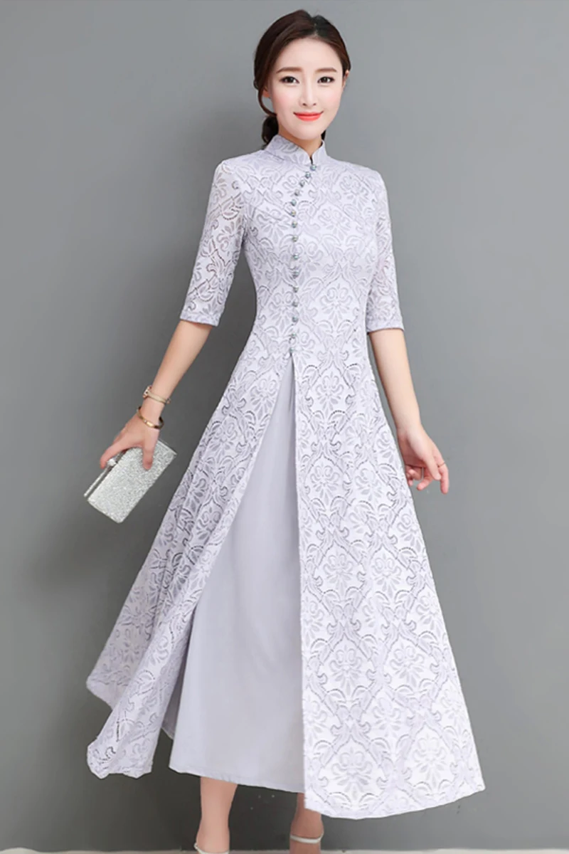 Женская шифоновая традиционная одежда aodai из Вьетнама, вьетнамское платье, вьетнамская одежда, восточное платье для женщин, кружевное