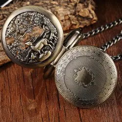 Ретро милый олень узор Двусторонняя полые Скелет руки ветер Anitque Механические карманные часы cFor Для мужчин Для женщин подарок