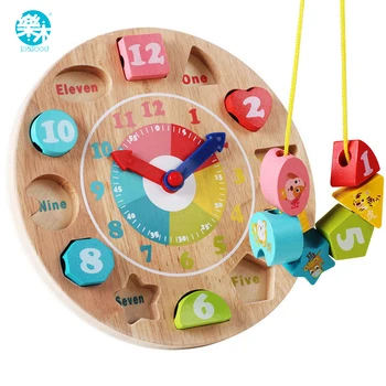 

Baby toy wooden toys wooden clock model building blocks Number and Animal Beaded Monterssori learning educational board games