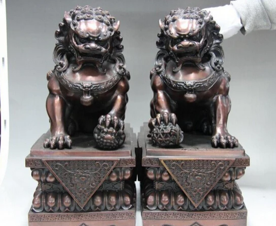 

shitou 001371 China lucky Feng Shui Copper red bronze Evil Door Guardian Fu Foo Dog Lion Pair discount 30% (C0324)