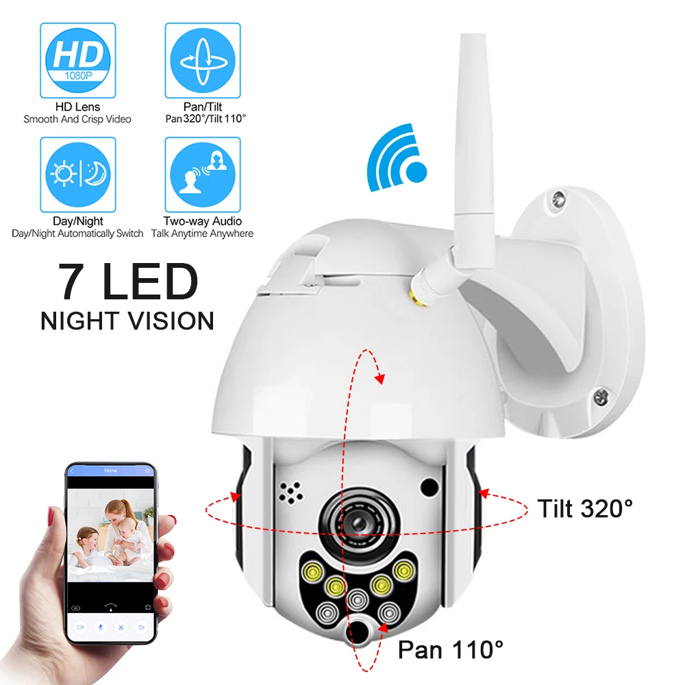 

7 LED Camera WIFI Outdoor Dome CCTV Security Cameras Wireless HD 2MP IR Night Vision Full Color Home Surveilance