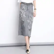 Винтажные рваные джинсовые юбки с вышивкой для девочек, модная летняя женская джинсовая юбка с высокой талией и бахромой размера плюс