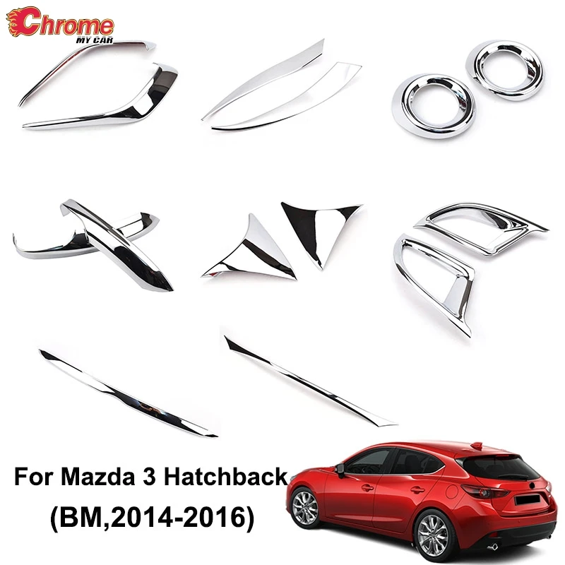 

For Mazda 3 Axela BM 2014 2015 2016 Hatchback Chrome Fog Light Lamp Cover Trim Rear Trunk Strip Molding Decoration Car Styling