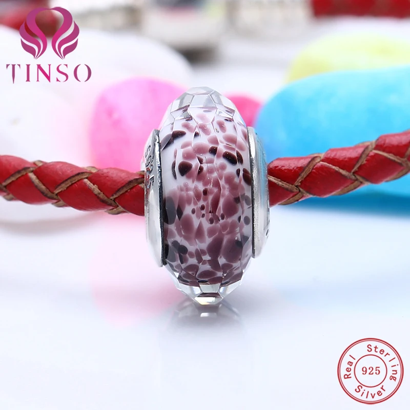 

100% Real 925 Sterling Silver Shoreline Sea Glass Beads Charms Fit Pandora Bracelet for DIY Jewelry Making Women's Gift