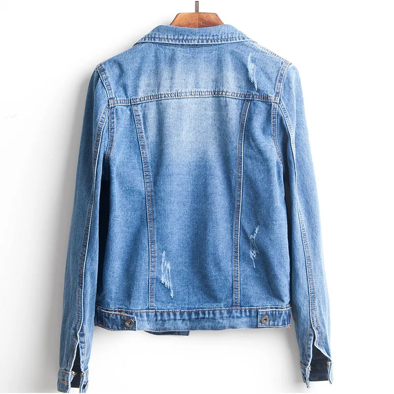 Best  Plus Size Ripped Hole Cropped Jean Jacket 4Xl 5Xl Light Blue Bomber Short Denim Jackets Jaqueta Lon