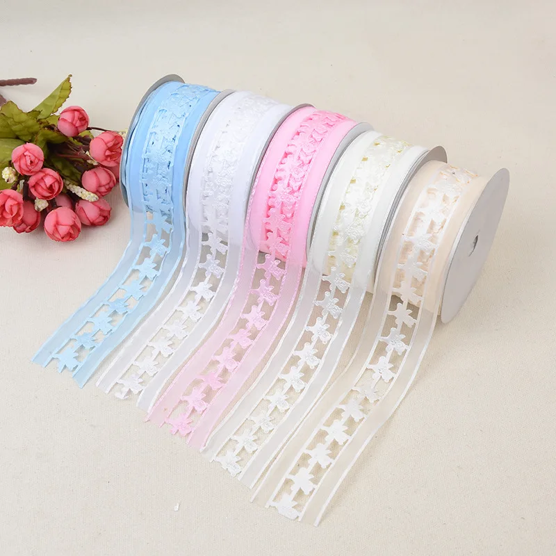 

New Transparent Hollow Ribbon Webbing 3.8cm * 20 Yards Wedding Snow Textile Belt DIY Hair Accessories Clothing Decoration