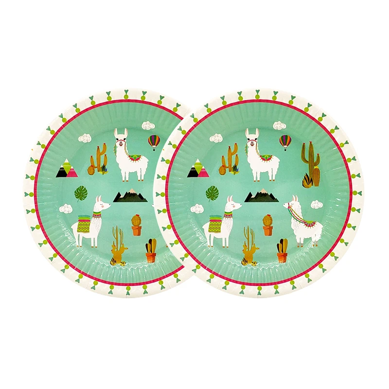 

Party supplies 8pcs 7inch Alpaca party decoration disposable tableware paper dessert plate dishes