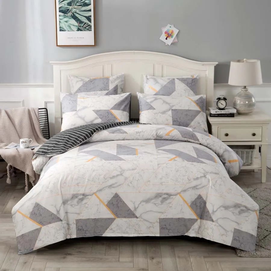  4/7pcs quilt cover sheet pillow comforter bedding set cotton euro pastel double side solid and flow
