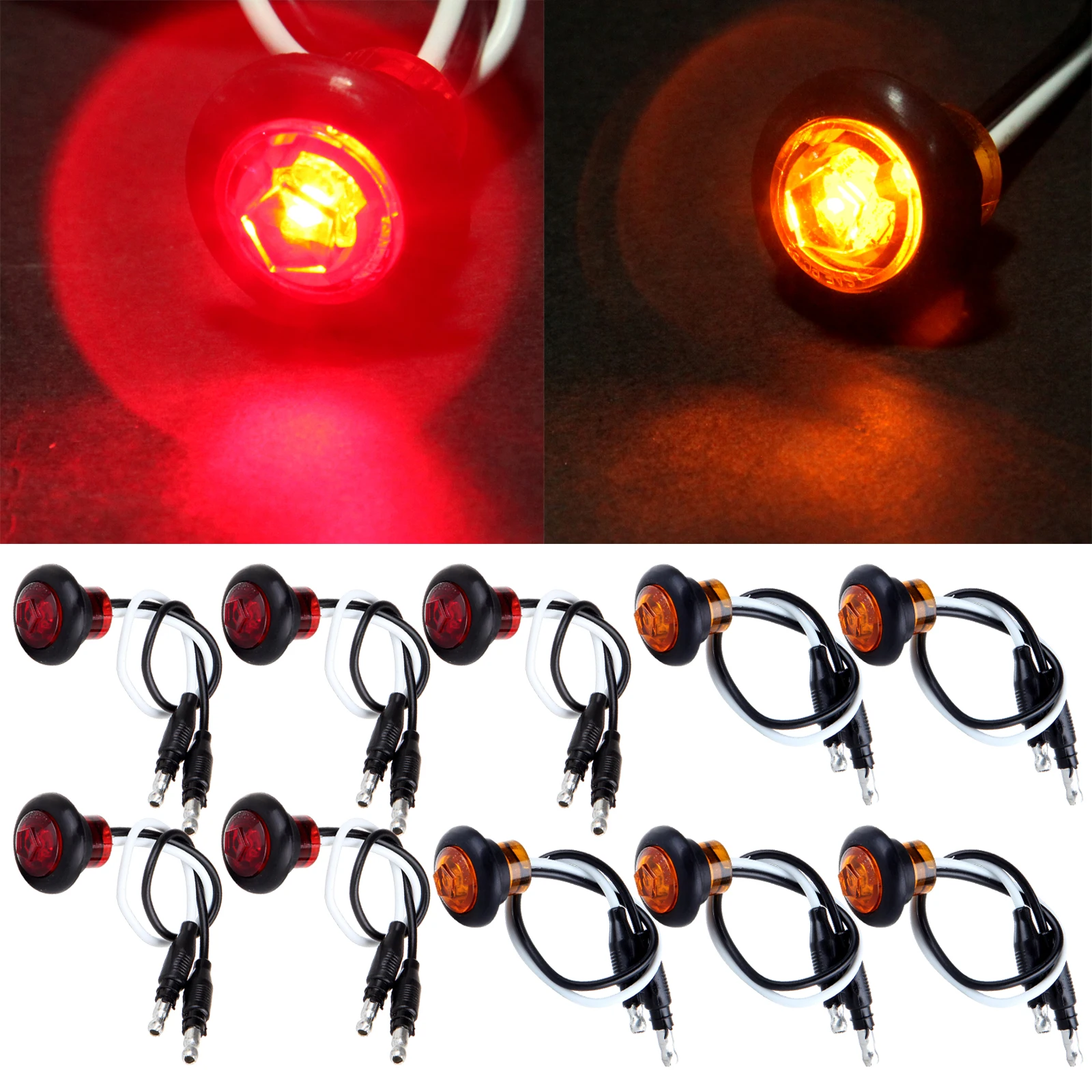 

ECCPP (10) 3/4" Round Bullet Clearance Side Marker Indicator Truck Trailer Light