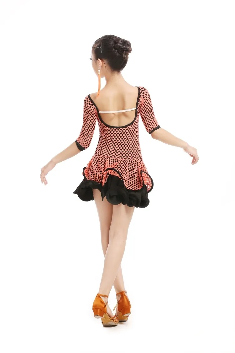 Взрослый ребенок Костюмы для латиноамериканских танцев Танцевальный костюм senio Половина рукава сетки латинские танцы платье для