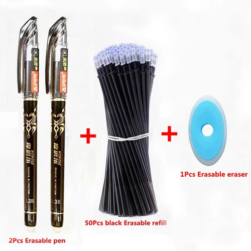 53Pcs/lot 0.38mm Erasable Washable Pen Refill Rod for Handle Blue/Black Ink Gel Pen School Office Writing Supplies Stationery - Цвет: 53Pcs black set-D
