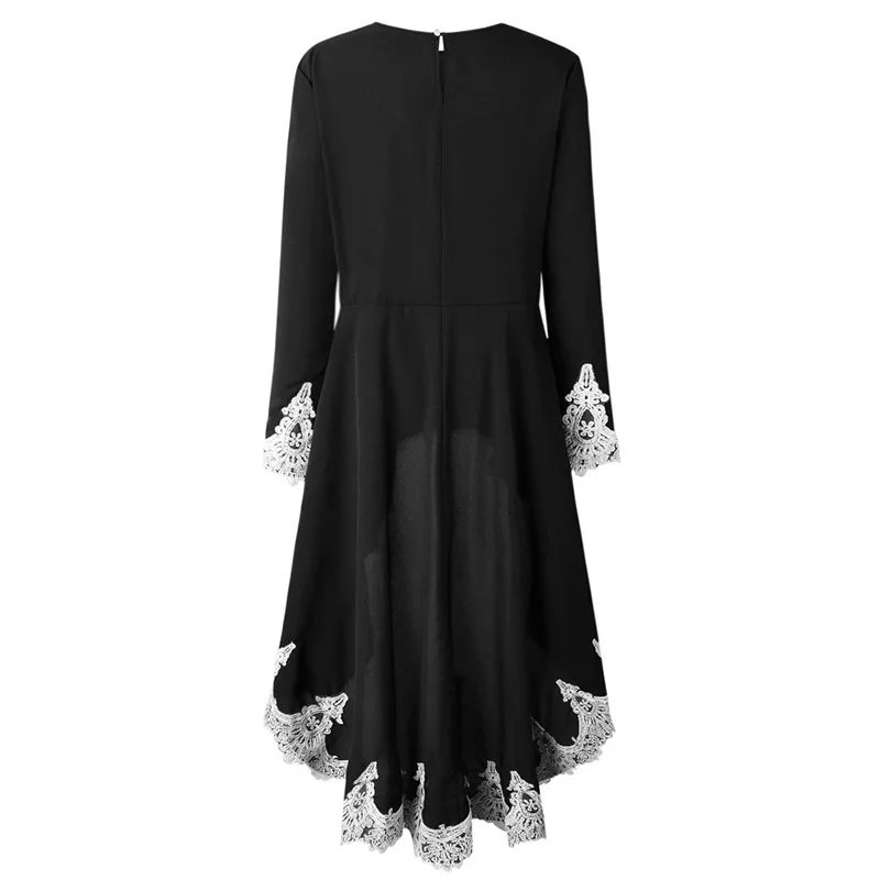 5XL размера плюс зимнее платье для женщин элегантное кружевное лоскутное платье с длинным рукавом большого размера асимметричное женское осеннее длинное платье