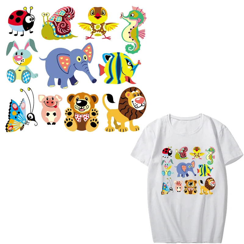 

Cartoon Animal Patch Set Iron on Elephant Patches for Clothes Heat Transfer Vinyl Stickers Stripes for Clothing DIY T-shirt
