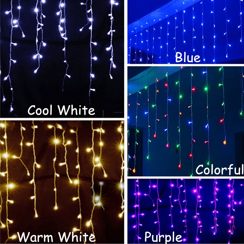 AIFENG праздничный светильник s, 3 м, 5 м, светильник-сосулька, 96 светодиодов, 216Led, праздничный светильник для рождества, свадьбы, вечеринки, занавес, гирлянда, 110 В, 220 В