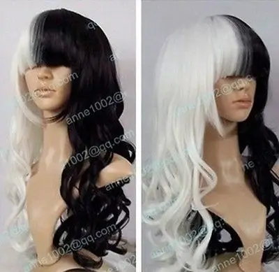 

FREE SHIP>>>Hot Sell! New Cosplay Fashion Lolita Black White Mixed Curly Long Wig b3n##