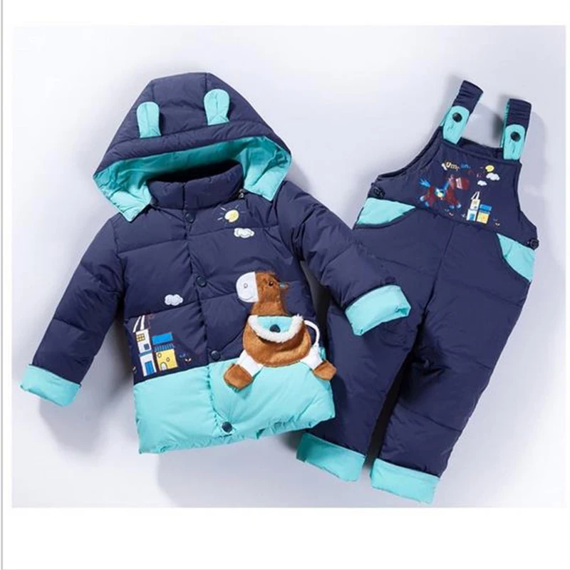 cartoon baby Boys winter jackets girls down jacket suit down coat+jumpsuit baby clothing set kids jacket animal Horse doudoune