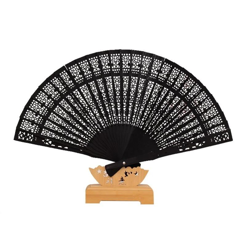 Полый деревянный складной китайский винтажный цветочный узор ручной вентилятор подарок ручной для женщин Свадебные танцы Вечерние черные вентиляторы